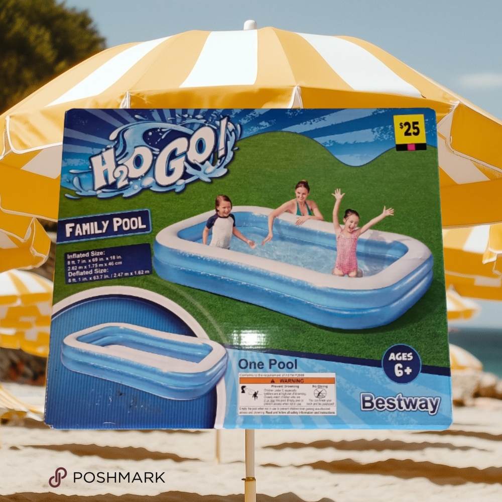 Blue and White H2GO Family-Sized Inflatable Pool